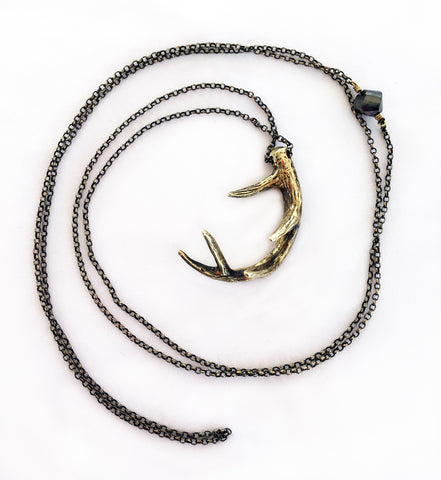 Rustic Antler ~ Antique Brass Necklace