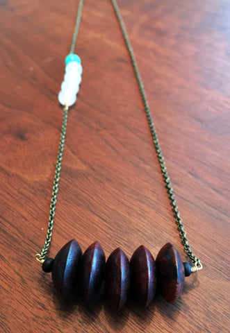 Wooden Beads - with white and blue detail
