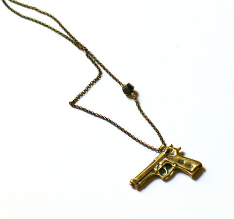 Pistol Necklace ~ Distressed Brass